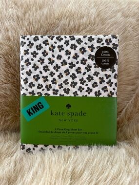 Kate Spade New York Floral Leopard Print 4-Piece Sheet Set | King | NEW